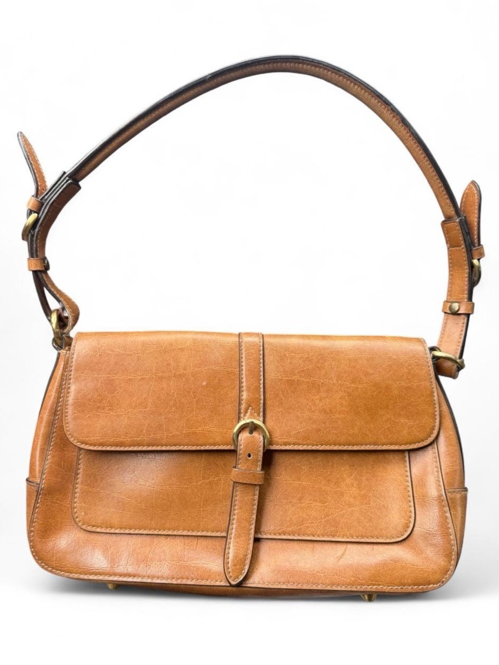 Equestrian Style Vegan Leather Shoulder Bag with Buckle Strap
